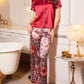 Leopard & Floral Print Contrast Satin Lapel Open Front Women Pajama Set