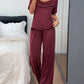 Ruffle Lace Patchwork Top And Long Pants Pajama Set