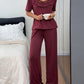 Ruffle Lace Patchwork Top And Long Pants Pajama Set