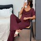 Ruffle Lace Patchwork Top And Long Pants Pajama Set