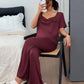 Ruffle Lace Patchwork Top And Long Pants Pajama Set