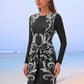 Modest 3-Piece Black And White Floral Print Swimwear Set