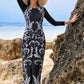 Modest 3-Piece Black And White Floral Print Swimwear Set