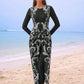 Modest 3-Piece Black And White Floral Print Swimwear Set