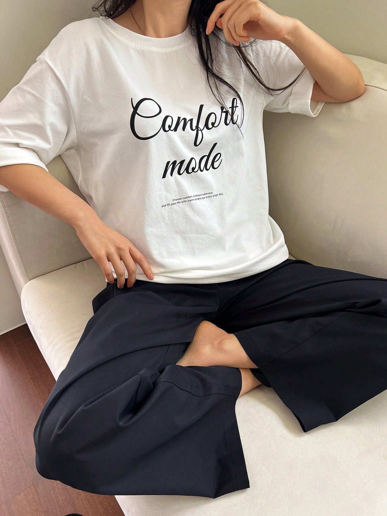 Graphic Print Loose Short Sleeve T-Shirt And Straight Long Pants Pajama Set