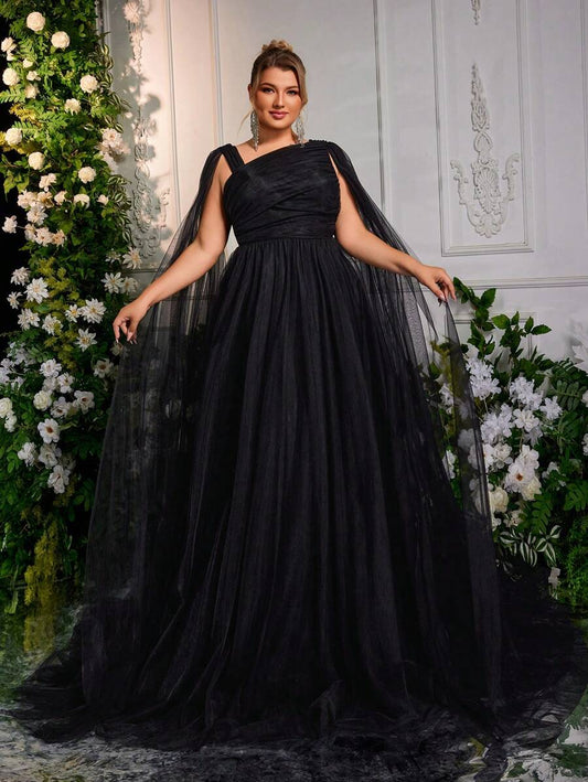 Plus Size Backless Butterfly  Asymmetrical Evening Dress