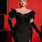 Plus Size Off Shoulder Feather  Beaded Sequin Mermaid Maxi Evening Dress