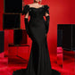 Plus Size Off Shoulder Feather  Beaded Sequin Mermaid Maxi Evening Dress