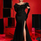 Plus Size Off Shoulder Feather  Beaded Sequin Mermaid Maxi Evening Dress