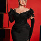 Plus Size Off Shoulder Feather  Beaded Sequin Mermaid Maxi Evening Dress
