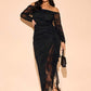 Plus Size Women's Lace Off Shoulder Ruched Ruffle Hem Romantic Flowy Elegant Dress