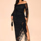 Plus Size Women's Lace Off Shoulder Ruched Ruffle Hem Romantic Flowy Elegant Dress