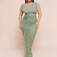 Plus Size Green 3D/Embossed Floral Dress, Elegant Long Dress,