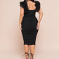 Plus Size Women's Black Underwire One-Shoulder Midi Dress