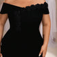 Plus Size Black 3D Floral Decor Off-Shoulder Formal Evening Dress