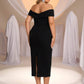 Plus Size Black 3D Floral Decor Off-Shoulder Formal Evening Dress