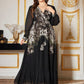 V-Neck Long Sleeve Floral Evening Dress