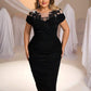 Plus Size Elegant Applique Sheer Round Neck Cinched Waist Ruched Knee-Length Formal Evening Dress