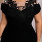 Plus Size Elegant Applique Sheer Round Neck Cinched Waist Ruched Knee-Length Formal Evening Dress