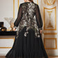 V-Neck Long Sleeve Floral Evening Dress