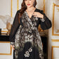 V-Neck Long Sleeve Floral Evening Dress