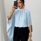 Batwing Sleeve Black Designed Loose Elegant Floral Lace Trim Blouse