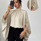 Batwing Sleeve Black Designed Loose Elegant Floral Lace Trim Blouse