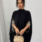 Batwing Sleeve Black Designed Loose Elegant Floral Lace Trim Blouse