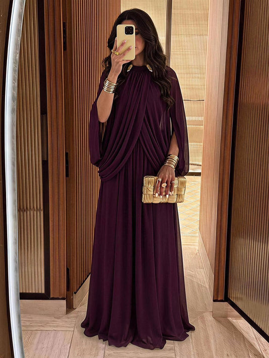 Cross-Pleated Design Metal Decor Dress