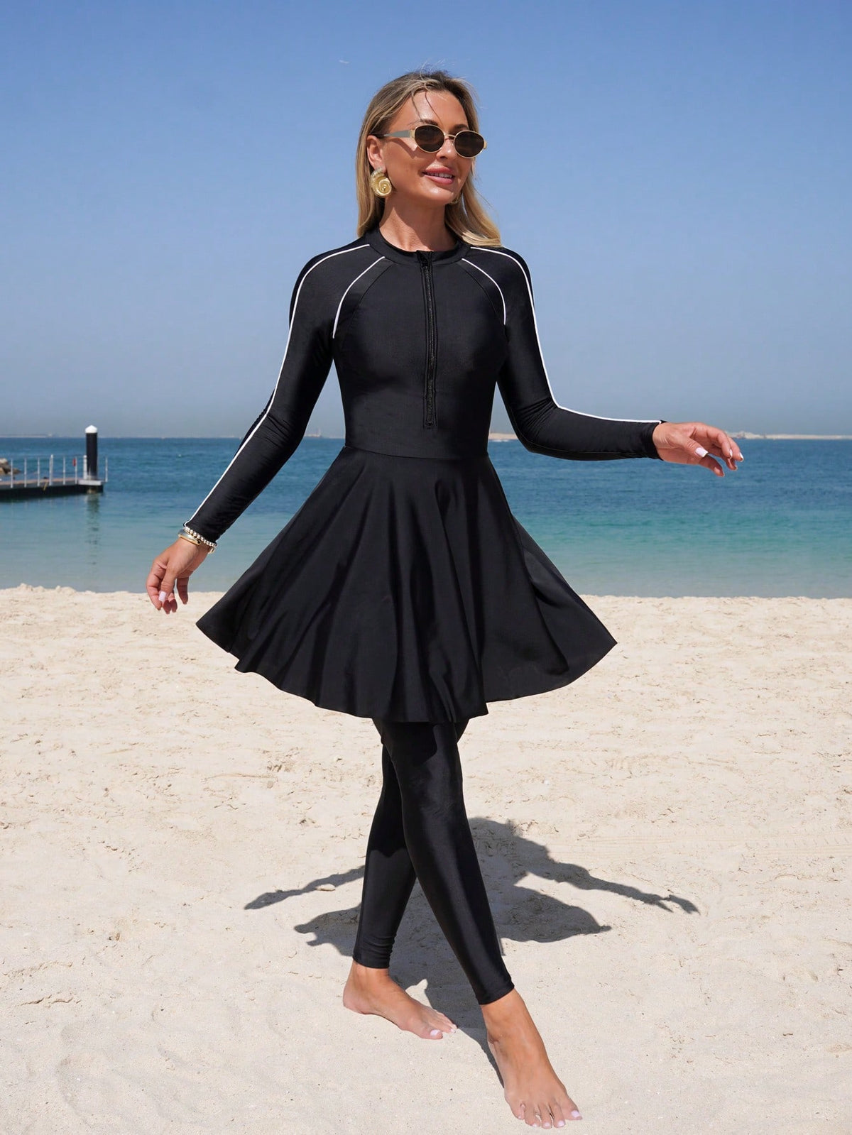 Zipper Elegant Modest Women Swimwear Set