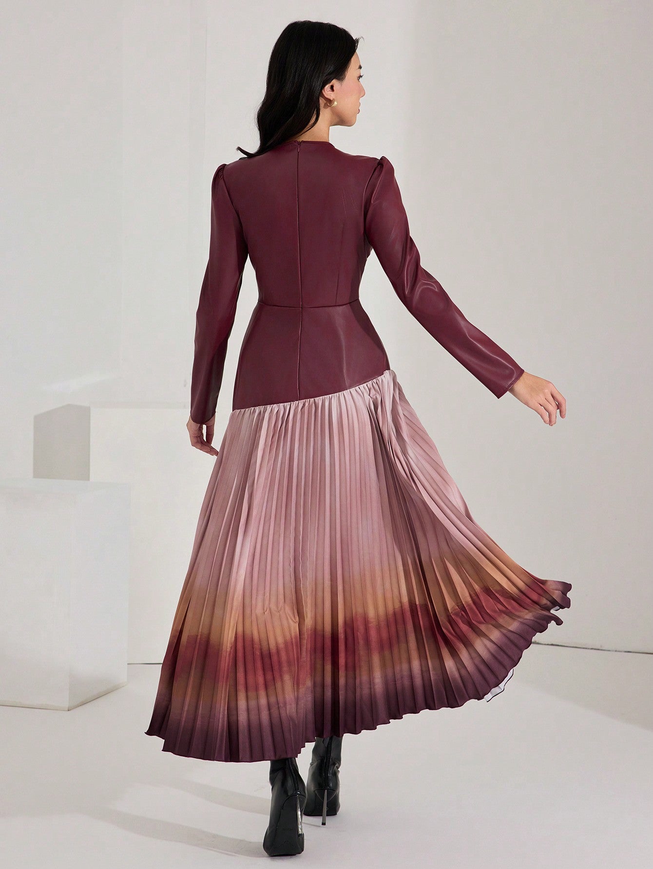 Pleated Floral Print Dress