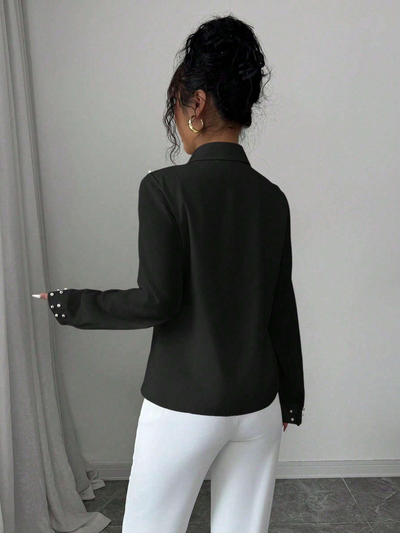 Pearl Embellished Long Sleeve Shirt