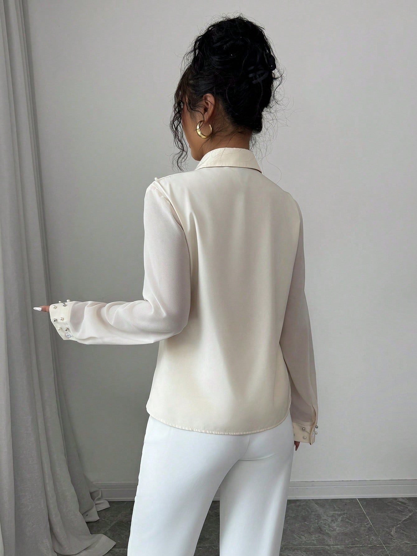 Pearl Embellished Long Sleeve Shirt