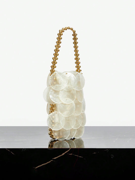 Minimalist Seashell Handmade Woven Gold Beaded Bag (Copy)