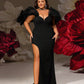 Plus Size Sexy Black Off Shoulder  With Sheer Mesh Sleeves Evening Dress