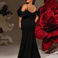 Plus Size Sexy Black Off Shoulder  With Sheer Mesh Sleeves Evening Dress