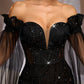 Sequins Embroidered Off The Shoulder Extra Long Floating Sleeves Evening Dress