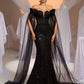 Sequins Embroidered Off The Shoulder Extra Long Floating Sleeves Evening Dress