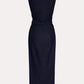 French Metal Button Waist Cinched Sleeveless Bodycon Dress