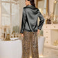 Contrast Trim Leopard Print Women Pajama Set