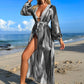 Brush Print Belted Kimono Swim Coverup