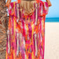 Brush Print Batwing Sleeve Open Front Kimono Swim Cover