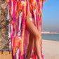 Brush Print Batwing Sleeve Open Front Kimono Swim Cover