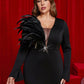 Plus Size Black Feather Bodycon Waist Cocktail Evening Dress