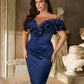 Plus Size Collar Cloud Sleeve Sequin Applique Pleated Slim Hip Evening Dress
