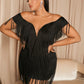 Plus Off Shoulder Fringe Trim Bodycon Evening Dress