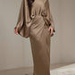 Solid Round Neck Long Sleeve Casual 2pc Blouse And Skirt Set