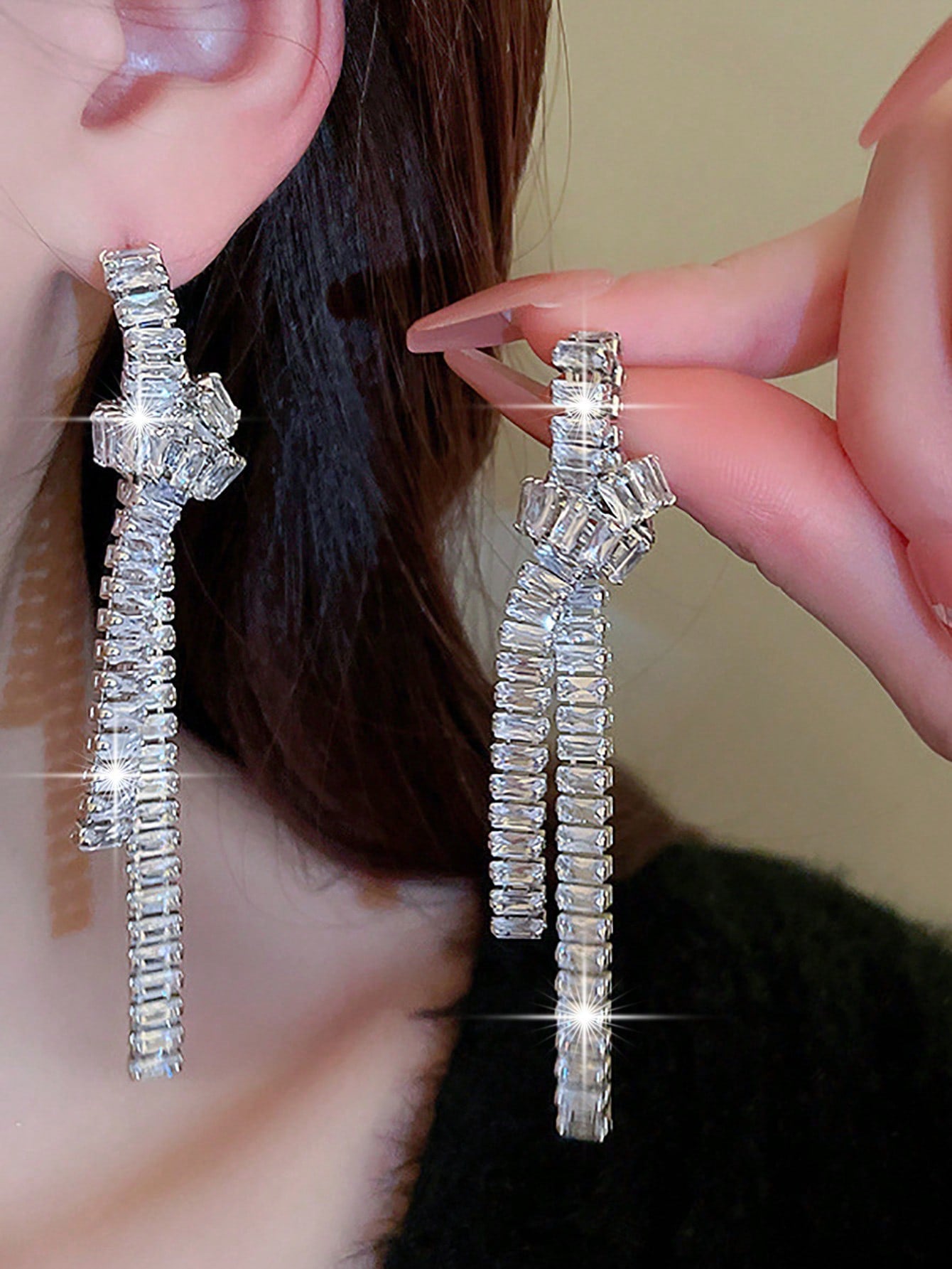 Cubic Zirconia Water Drop Dangle Earrings