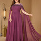 Plus Stand Collar Cape Sleeve Sequin Patchwork Slim-Fitting Evening Dress
