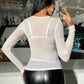 Solid Color See-Through Mesh Slim Fit Top